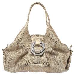 Bvlgari Beige/Gold Python Chandra Hobo