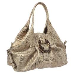 Bvlgari Beige/Gold Python Chandra Hobo