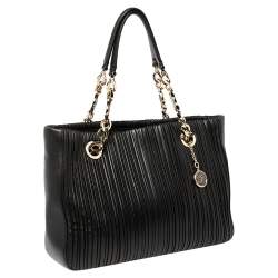 Pre Owned Bvlgari Black Nappa Leather Monte Plisse Shopper Tote