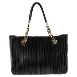 Pre Owned Bvlgari Black Nappa Leather Monte Plisse Shopper Tote