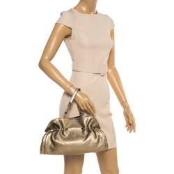 Bvlgari Metallic Gold Leather Twistino Tina Satchel 
