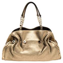 Bvlgari Metallic Gold Leather Twistino Tina Satchel 