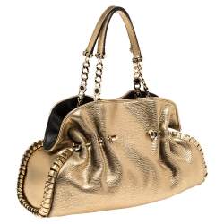 Bvlgari Metallic Gold Leather Twistino Tina Satchel 