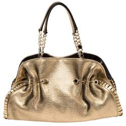 Bvlgari Metallic Gold Leather Twistino Tina Satchel 