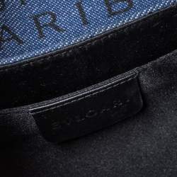 Pre Owned Bvlgari Blue/Black Denim and Leather Cylinder Bag