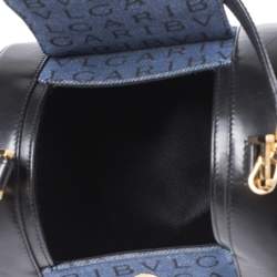 Pre Owned Bvlgari Blue/Black Denim and Leather Cylinder Bag