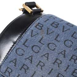 Pre Owned Bvlgari Blue/Black Denim and Leather Cylinder Bag