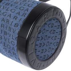 Pre Owned Bvlgari Blue/Black Denim and Leather Cylinder Bag