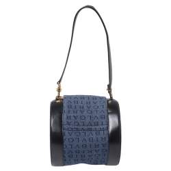 Pre Owned Bvlgari Blue/Black Denim and Leather Cylinder Bag