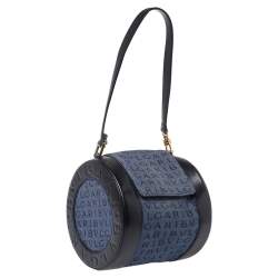Pre Owned Bvlgari Blue/Black Denim and Leather Cylinder Bag
