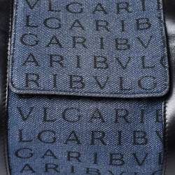 Pre Owned Bvlgari Blue/Black Denim and Leather Cylinder Bag
