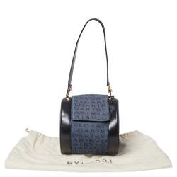 Pre Owned Bvlgari Blue/Black Denim and Leather Cylinder Bag