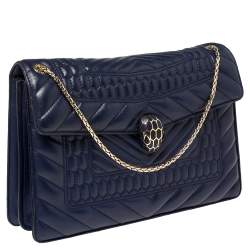 Bvlgari Blue Quilted Scaglie Leather Medium Serpenti Forever Shoulder Bag