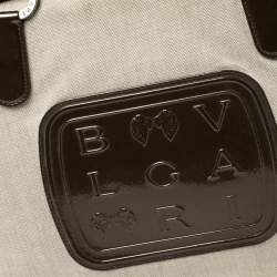 Bvlgari Dark Brown/Grey Canvas and Patent Leather Middle Zip Tote
