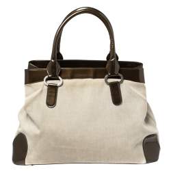 Bvlgari Dark Brown/Grey Canvas and Patent Leather Middle Zip Tote