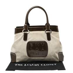 Bvlgari Dark Brown/Grey Canvas and Patent Leather Middle Zip Tote