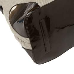 Bvlgari Dark Brown/Grey Canvas and Patent Leather Middle Zip Tote