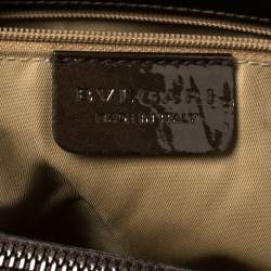 Bvlgari Dark Brown/Grey Canvas and Patent Leather Middle Zip Tote
