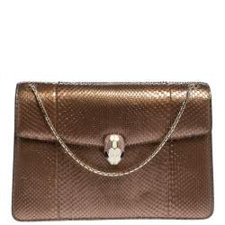 Bvlgari Bronze Python Medium Serpenti Forever Flap Shoulder Bag
