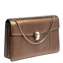 Bvlgari Bronze Python Medium Serpenti Forever Flap Shoulder Bag