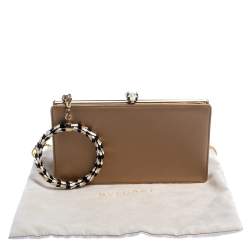 Pre Owned Bulgari Beige Satin Serpent Wristlet Clutch