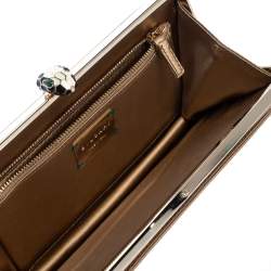 Pre Owned Bulgari Beige Satin Serpent Wristlet Clutch