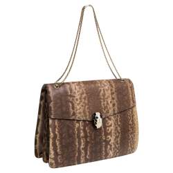 Pre Owned حقيبة كتف بلغاري كارونغ سيربنتي فور إيفر كبيرة بيج بقلاب 