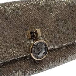 Pre Owned Bvlgari Beige Satin Monete Beaded Clutch