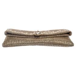 Pre Owned Bvlgari Beige Satin Monete Beaded Clutch