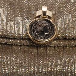 Pre Owned Bvlgari Beige Satin Monete Beaded Clutch