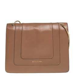 مملوكة مسبقًا حقيبة كتف بلغاري سيربينتي فوريفر جلد بني كبيرة