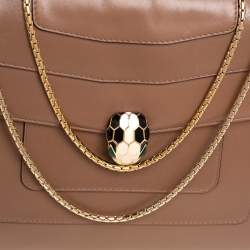 مملوكة مسبقًا حقيبة كتف بلغاري سيربينتي فوريفر جلد بني كبيرة