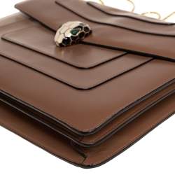 مملوكة مسبقًا حقيبة كتف بلغاري سيربينتي فوريفر جلد بني كبيرة