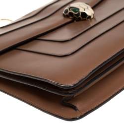 مملوكة مسبقًا حقيبة كتف بلغاري سيربينتي فوريفر جلد بني كبيرة