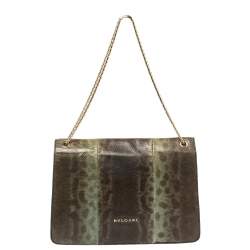 Pre Owned Bvlgari Green Karung Medium Serpenti Forever Shoulder Bag