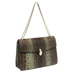 Pre Owned Bvlgari Green Karung Medium Serpenti Forever Shoulder Bag