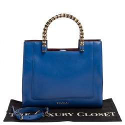 Bvlgari Blue/Burgundy Leather Serpenti Scaglie Tote