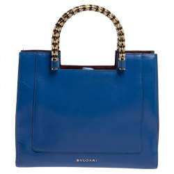 Bvlgari Blue/Burgundy Leather Serpenti Scaglie Tote