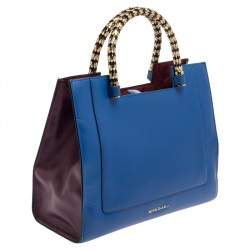 Bvlgari Blue/Burgundy Leather Serpenti Scaglie Tote