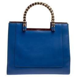 Bvlgari Blue/Burgundy Leather Serpenti Scaglie Tote