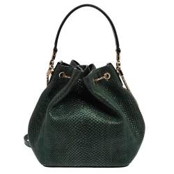 Pre Owned Bvlgari Metallic Green Karung Serpenti Forever Bucket Bag