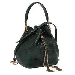 Pre Owned Bvlgari Metallic Green Karung Serpenti Forever Bucket Bag