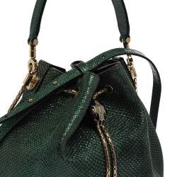 Pre Owned Bvlgari Metallic Green Karung Serpenti Forever Bucket Bag