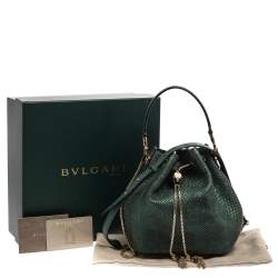 Pre Owned Bvlgari Metallic Green Karung Serpenti Forever Bucket Bag
