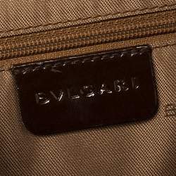 Pre Owned Bvlgari Mocha Brown Corduroy and Patent Leather Logo Flap Top Handle Bag