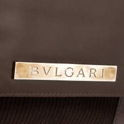 Pre Owned Bvlgari Mocha Brown Corduroy and Patent Leather Logo Flap Top Handle Bag