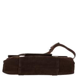 Pre Owned Bvlgari Mocha Brown Corduroy and Patent Leather Logo Flap Top Handle Bag