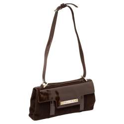 Pre Owned Bvlgari Mocha Brown Corduroy and Patent Leather Logo Flap Top Handle Bag