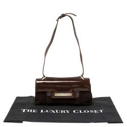 Pre Owned Bvlgari Mocha Brown Corduroy and Patent Leather Logo Flap Top Handle Bag