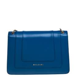 Pre Owned Bvlgari Blue Leather Medium Serpenti Forever Flap Shoulder Bag